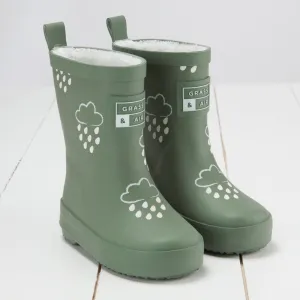Grass & Air - Khaki Green Colour-Changing Kids Winter Wellies
