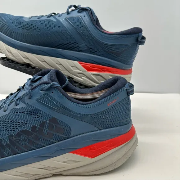 Hoka One One Mens 11 Bondi 7 Running Shoes Sneakers Blue/Red Road Gym Low