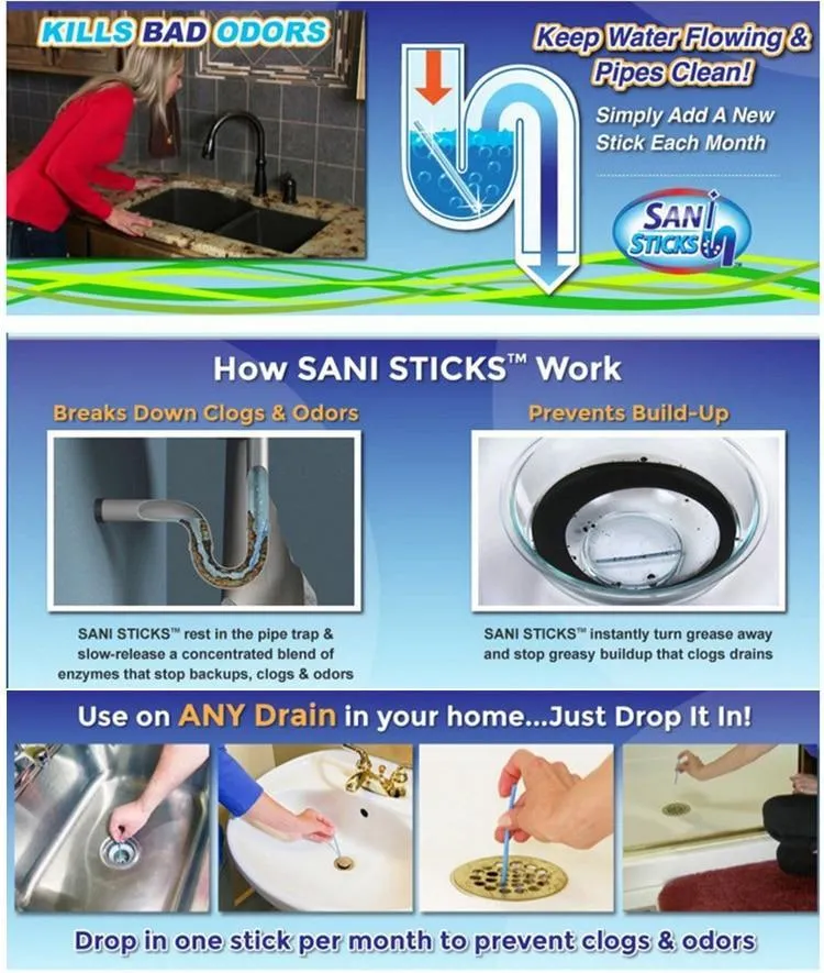 IcoolGadgets 12pcs/Pack Sani Sewer Rod Drain Cleaner Sticks Kitchen Toilet Bathtub Sewage Decontamination To Deodorant Sewer Stop Clogs tools