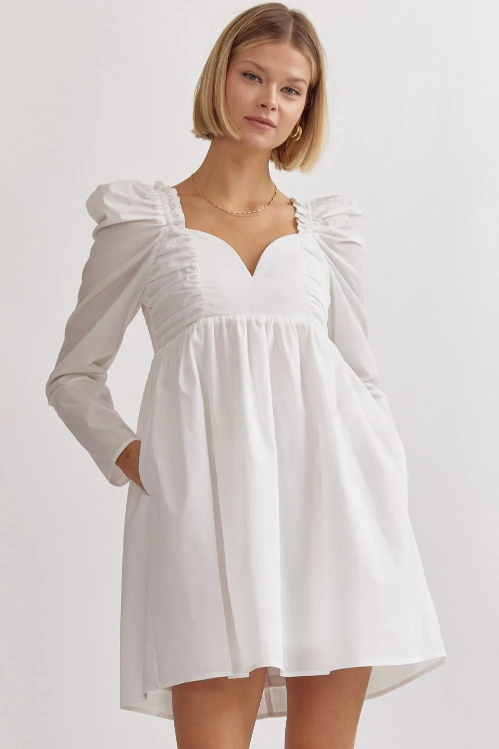 Keely Sweetheart Puff Shoulder Dress (White)