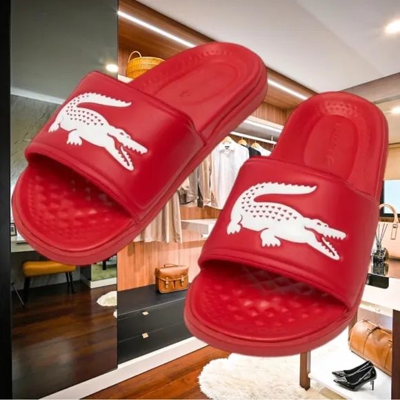 LACOSTE DUALISTE SLIDE SANDALS~RED / WHITE CROCODILE~SZ 12.0