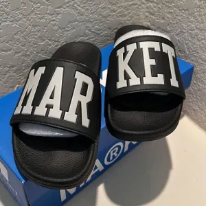 Market Men's Size 7 Women's Size 8.5 Standard Slide Sandals Black White New