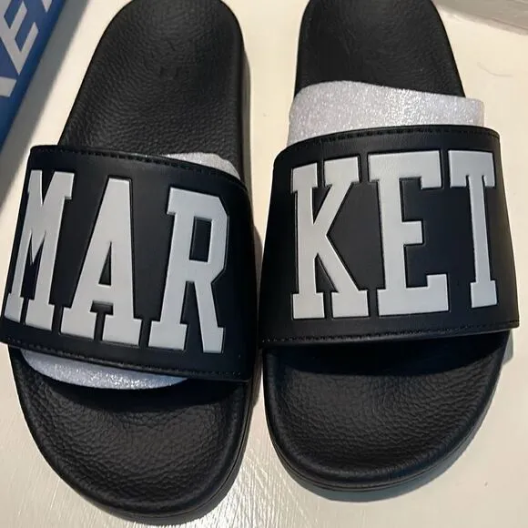 Market Men's Size 7 Women's Size 8.5 Standard Slide Sandals Black White New