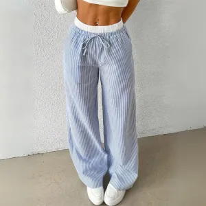 Mason | Women’s Striped Wide Leg Trousers – Lightweight Summer Fit