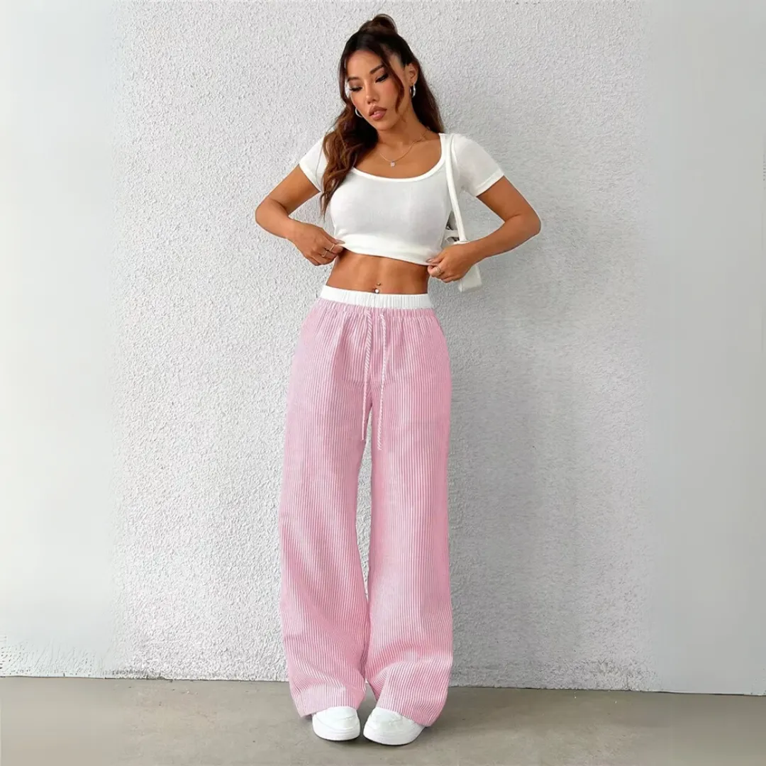 Mason | Women’s Striped Wide Leg Trousers – Lightweight Summer Fit