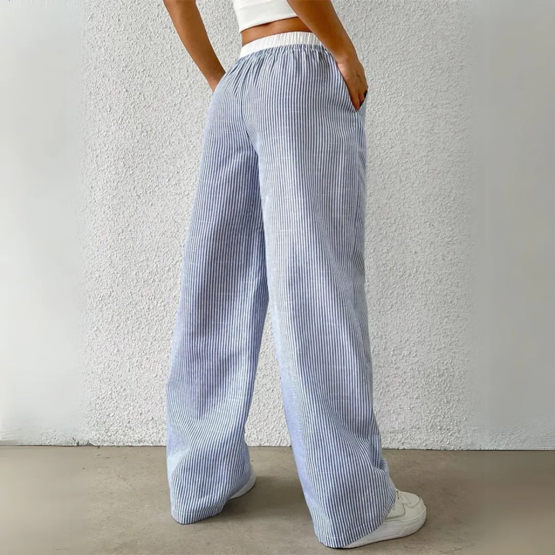 Mason | Women’s Striped Wide Leg Trousers – Lightweight Summer Fit