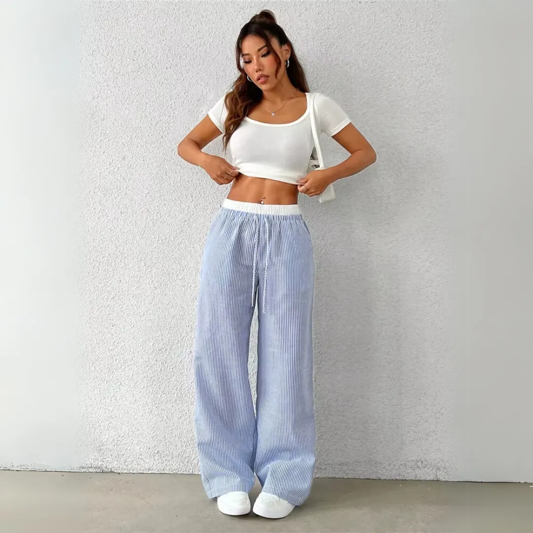 Mason | Women’s Striped Wide Leg Trousers – Lightweight Summer Fit