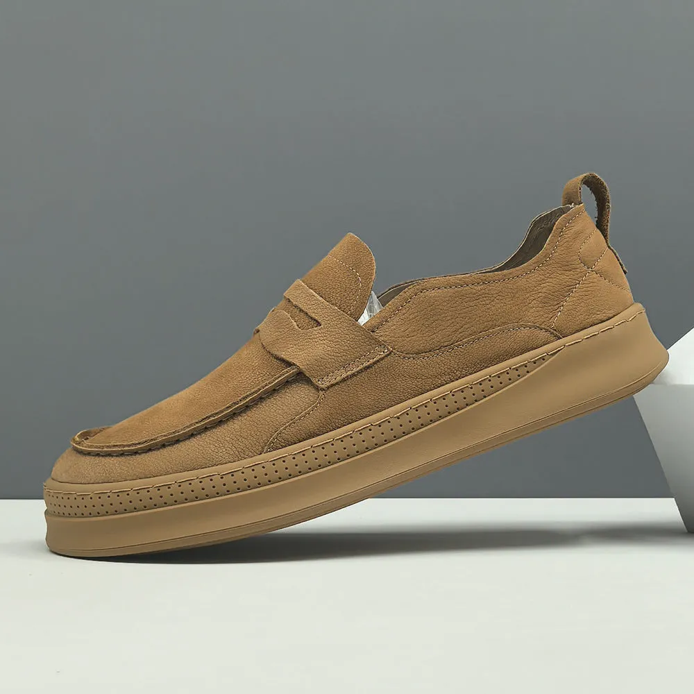 Men Retro Plain Leather Flat Casual Loafers