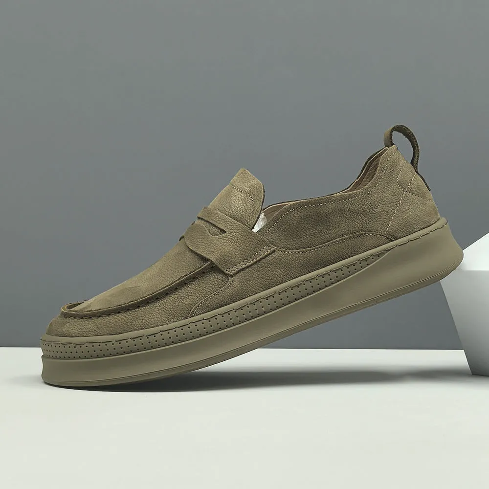 Men Retro Plain Leather Flat Casual Loafers