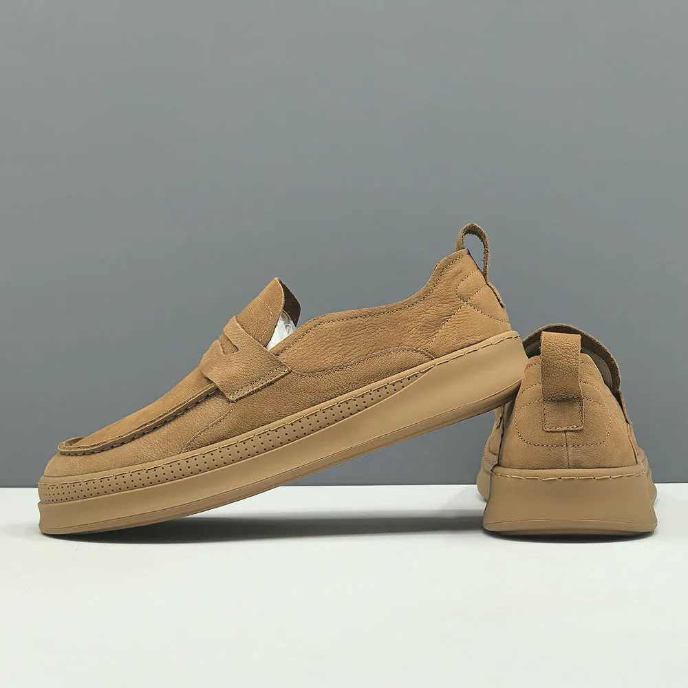 Men Retro Plain Leather Flat Casual Loafers