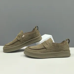 Men Retro Plain Leather Flat Casual Loafers
