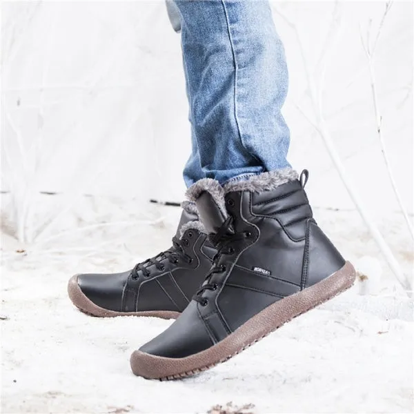 Men Women Lace Up Waterproof Outdoor Anti-Slip Faux Fur Lined Ankle Snow Boots