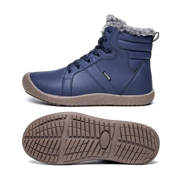 Men Women Lace Up Waterproof Outdoor Anti-Slip Faux Fur Lined Ankle Snow Boots