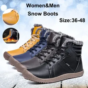 Men Women Lace Up Waterproof Outdoor Anti-Slip Faux Fur Lined Ankle Snow Boots