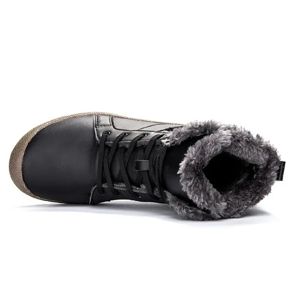 Men Women Lace Up Waterproof Outdoor Anti-Slip Faux Fur Lined Ankle Snow Boots