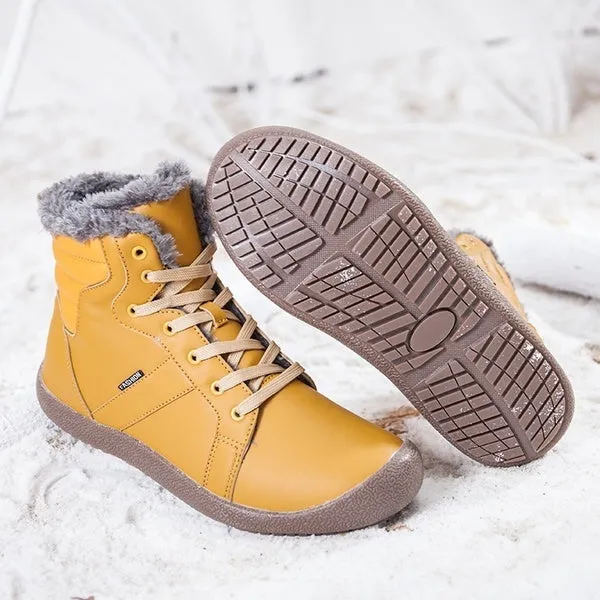 Men Women Lace Up Waterproof Outdoor Anti-Slip Faux Fur Lined Ankle Snow Boots