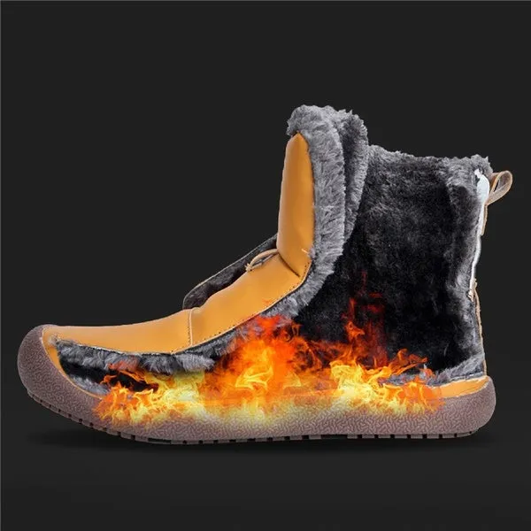 Men Women Lace Up Waterproof Outdoor Anti-Slip Faux Fur Lined Ankle Snow Boots