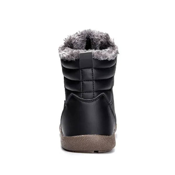 Men Women Lace Up Waterproof Outdoor Anti-Slip Faux Fur Lined Ankle Snow Boots