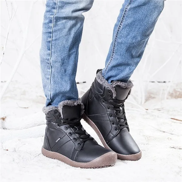Men Women Lace Up Waterproof Outdoor Anti-Slip Faux Fur Lined Ankle Snow Boots