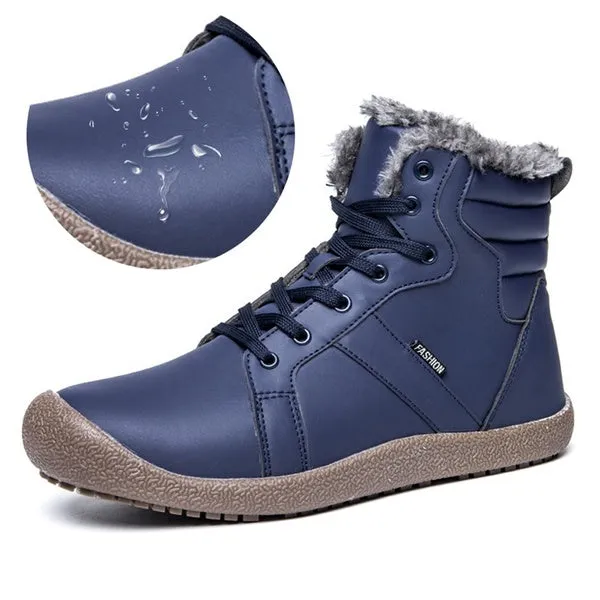 Men Women Lace Up Waterproof Outdoor Anti-Slip Faux Fur Lined Ankle Snow Boots