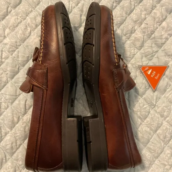 Men’s Bass Flex Tassel Leather Loafers, Brown, Size 9.5 M