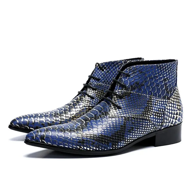 Men's boots  Rivet Lace-up High quality Bright leather Pointed Boots