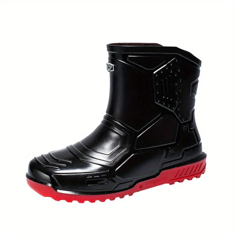 Men's Mid Top Rain Boots, Wear-resistant Waterproof Non-slip Galoshes For Outdoor Walking Fishing