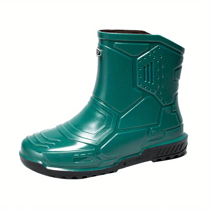 Men's Mid Top Rain Boots, Wear-resistant Waterproof Non-slip Galoshes For Outdoor Walking Fishing