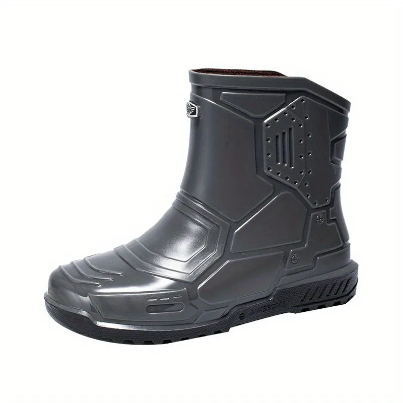 Men's Mid Top Rain Boots, Wear-resistant Waterproof Non-slip Galoshes For Outdoor Walking Fishing