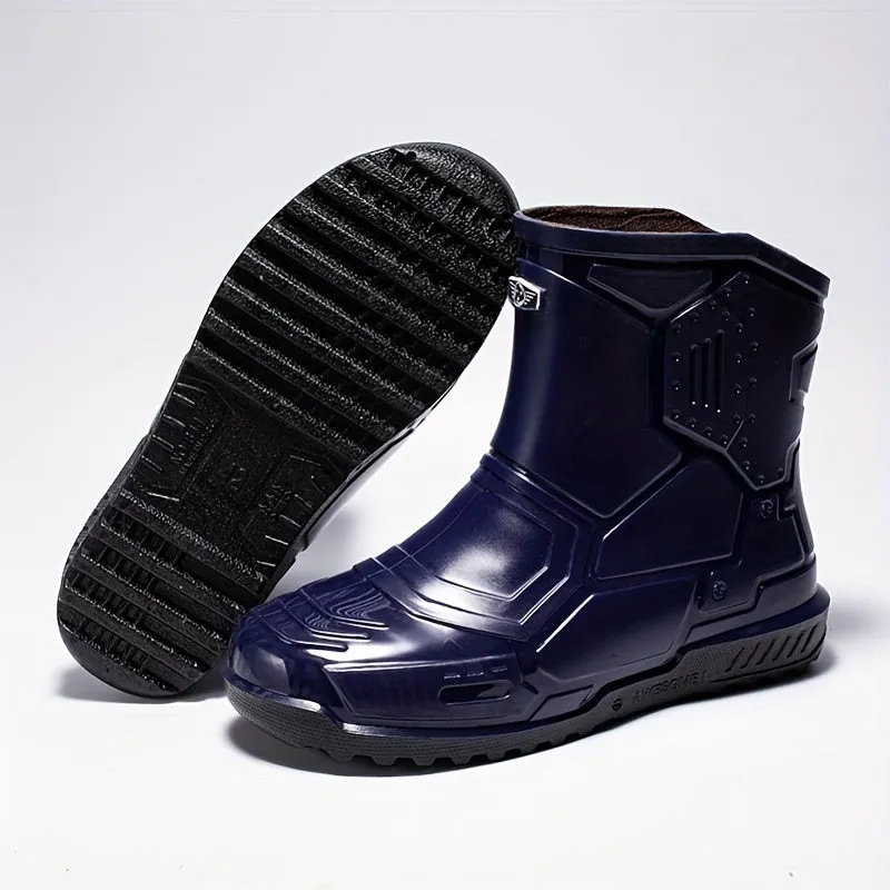 Men's Mid Top Rain Boots, Wear-resistant Waterproof Non-slip Galoshes For Outdoor Walking Fishing