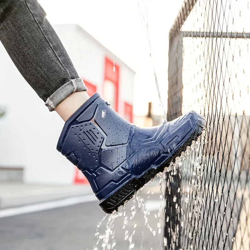 Men's Mid Top Rain Boots, Wear-resistant Waterproof Non-slip Galoshes For Outdoor Walking Fishing