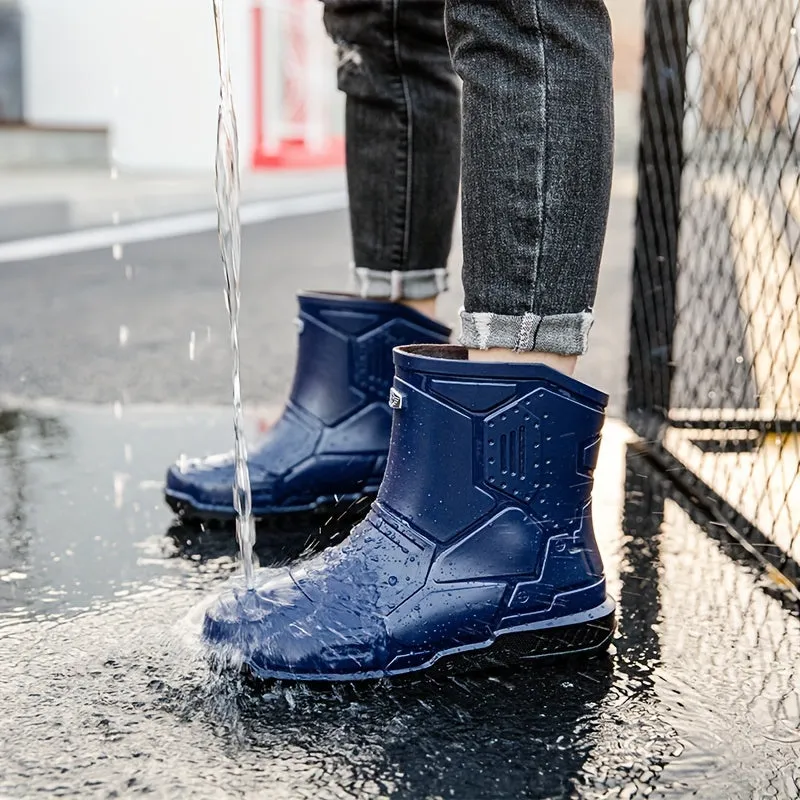 Men's Mid Top Rain Boots, Wear-resistant Waterproof Non-slip Galoshes For Outdoor Walking Fishing