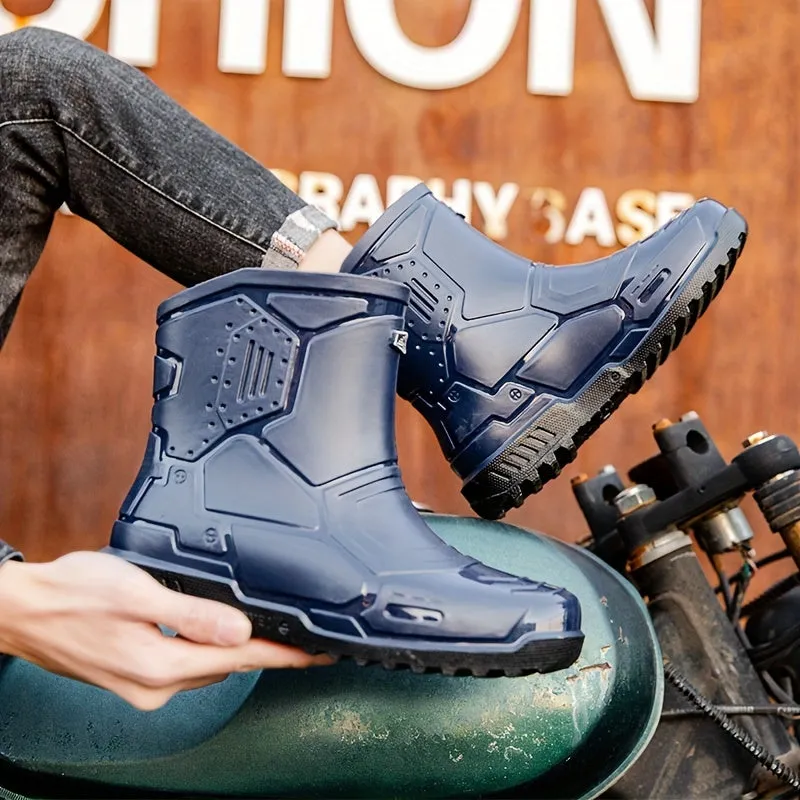Men's Mid Top Rain Boots, Wear-resistant Waterproof Non-slip Galoshes For Outdoor Walking Fishing