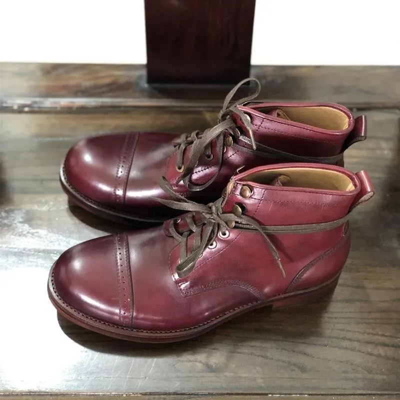 Mens New Round Toe Lace Up Vintage Outdoor Ankle Boot