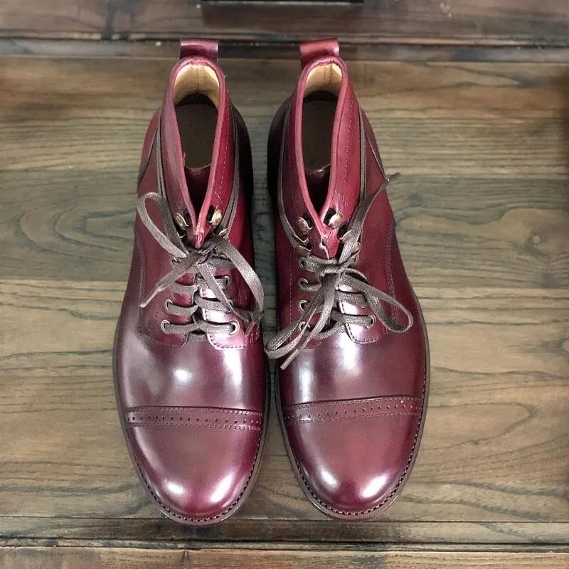 Mens New Round Toe Lace Up Vintage Outdoor Ankle Boot