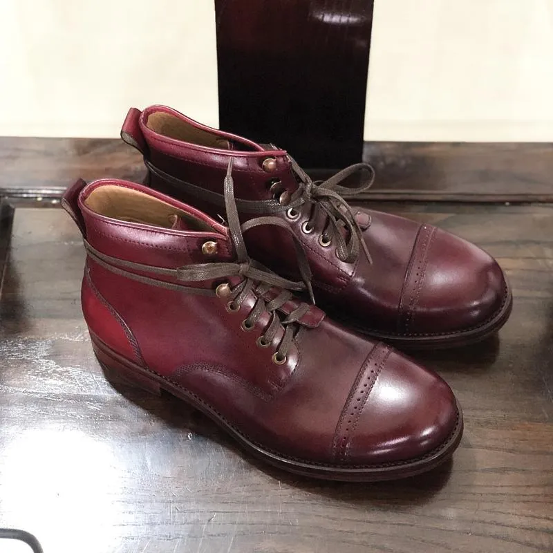 Mens New Round Toe Lace Up Vintage Outdoor Ankle Boot