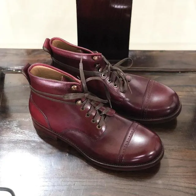 Mens New Round Toe Lace Up Vintage Outdoor Ankle Boot