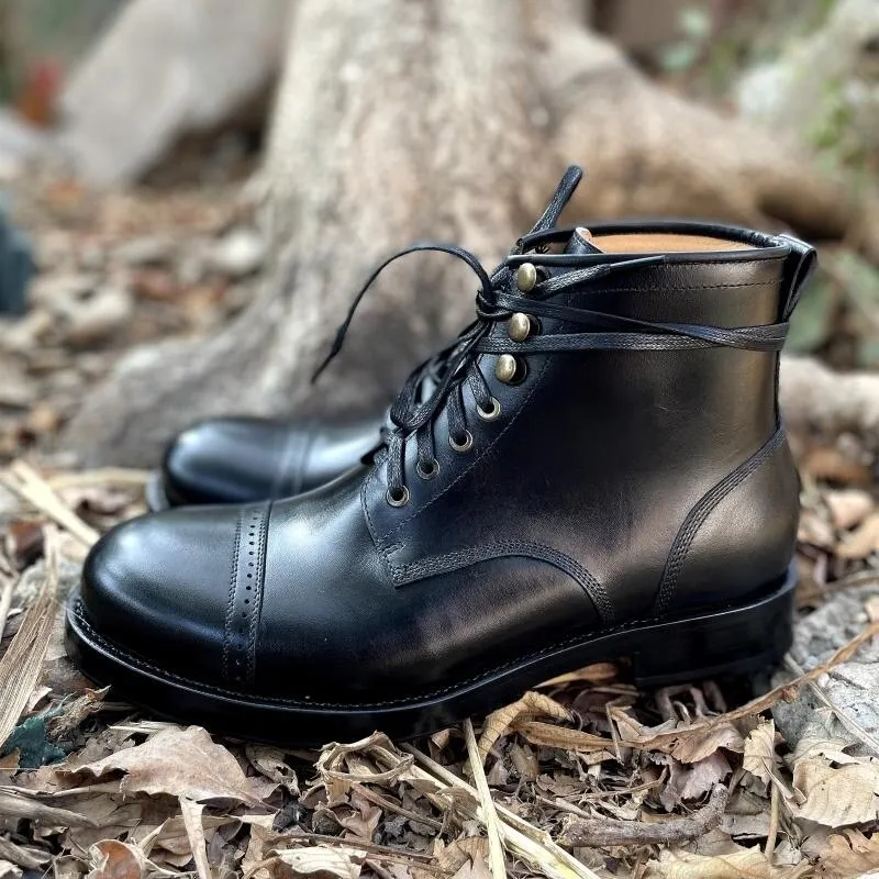 Mens New Round Toe Lace Up Vintage Outdoor Ankle Boot