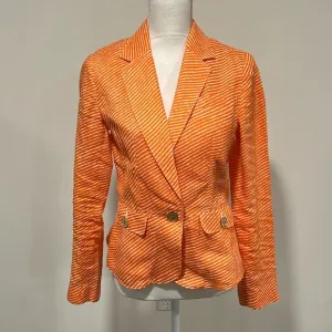 MICHAEL Michael Kors Orange and White Striped Linen Blazer Size 4