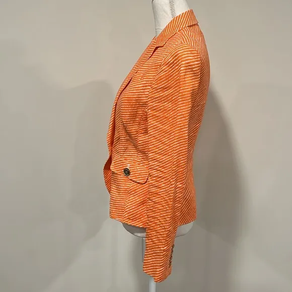 MICHAEL Michael Kors Orange and White Striped Linen Blazer Size 4