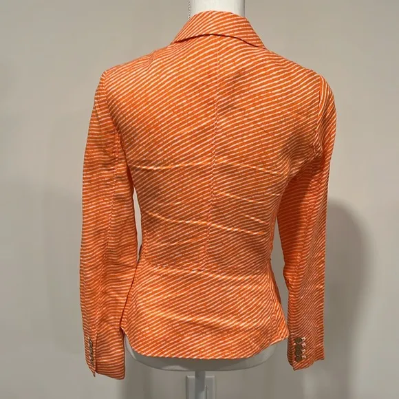 MICHAEL Michael Kors Orange and White Striped Linen Blazer Size 4