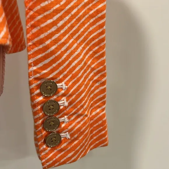 MICHAEL Michael Kors Orange and White Striped Linen Blazer Size 4