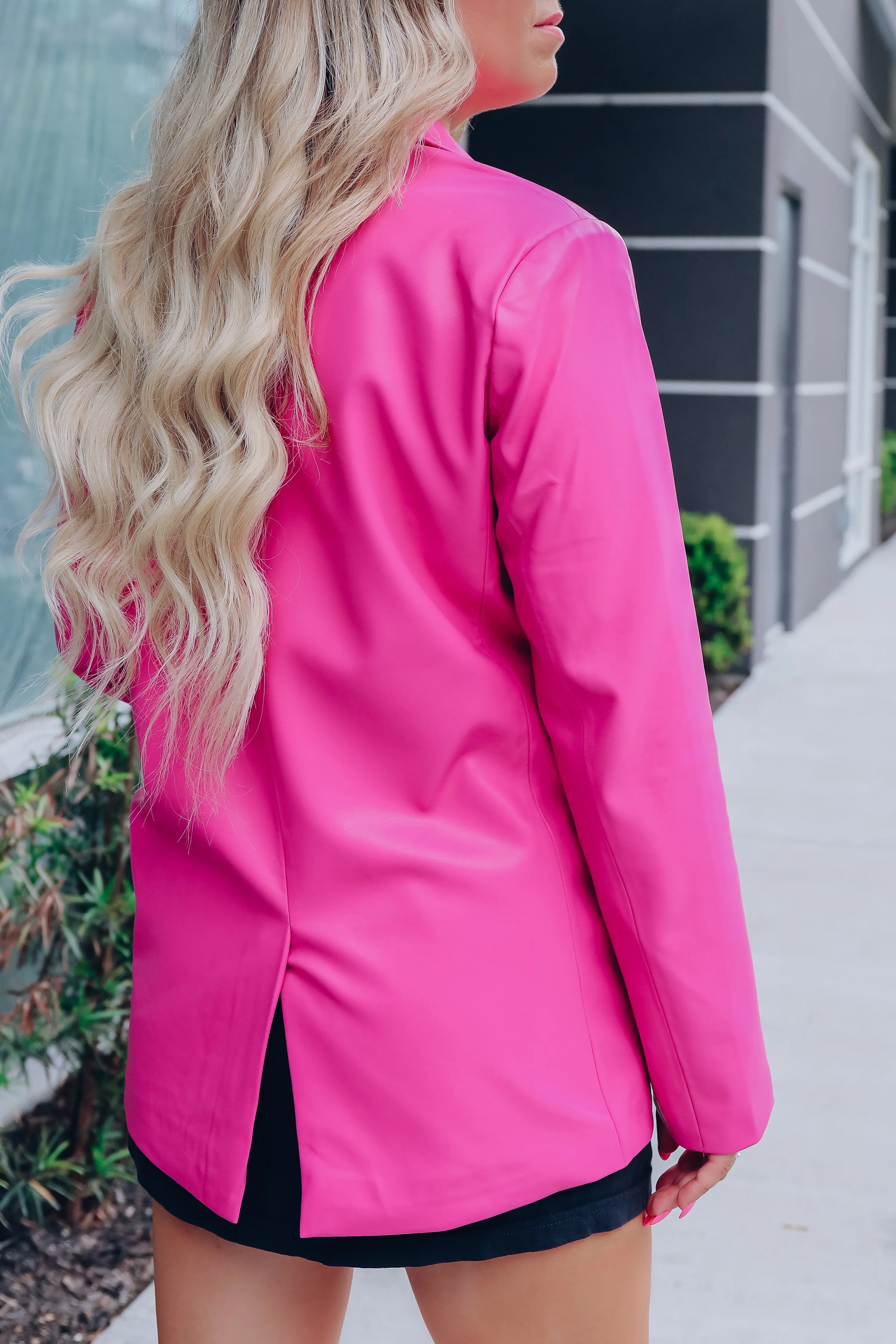 Miss Madison Oversized Faux Leather Blazer - Pink