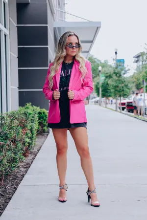 Miss Madison Oversized Faux Leather Blazer - Pink