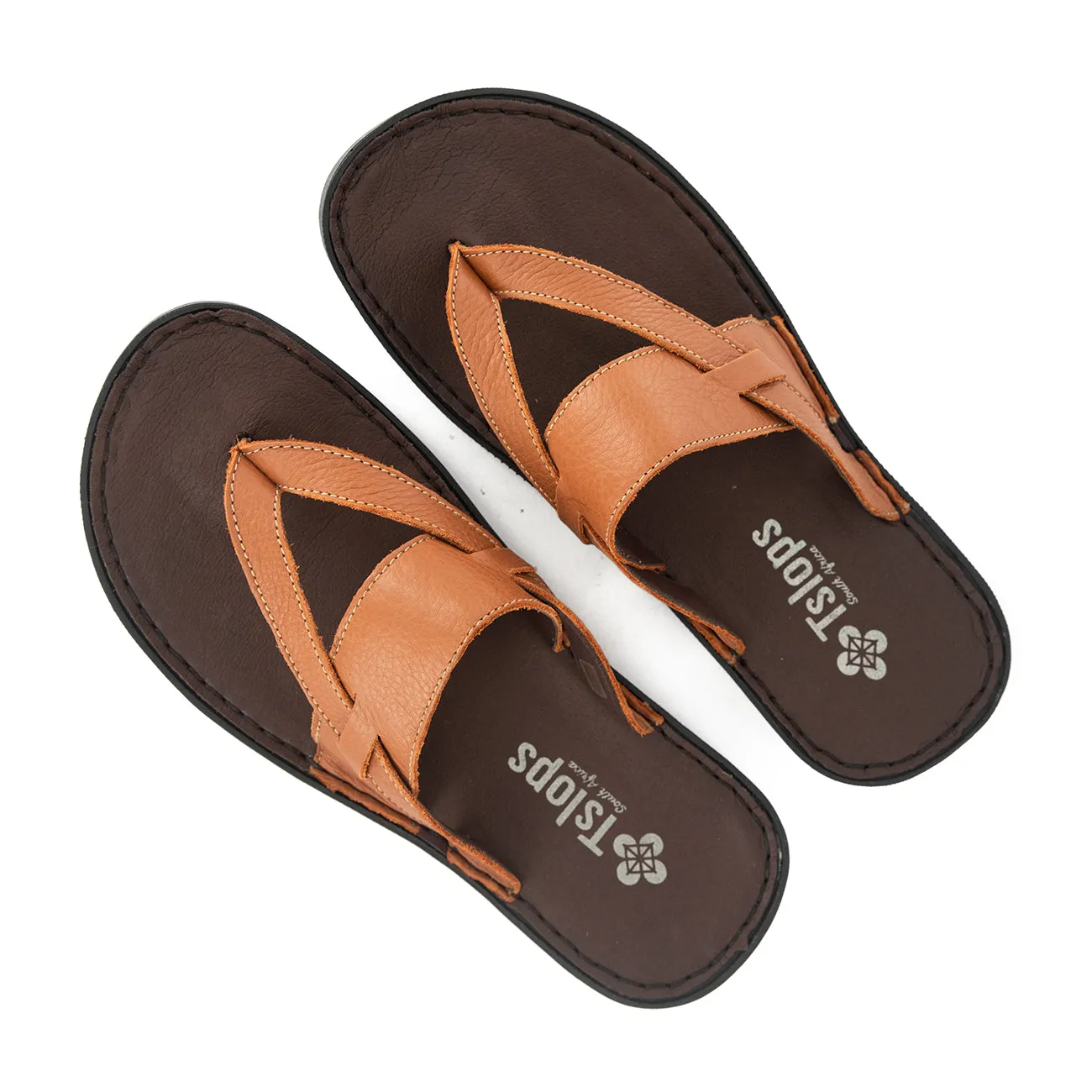 Mulanje : Men's Leather Sandal in Oak Natan