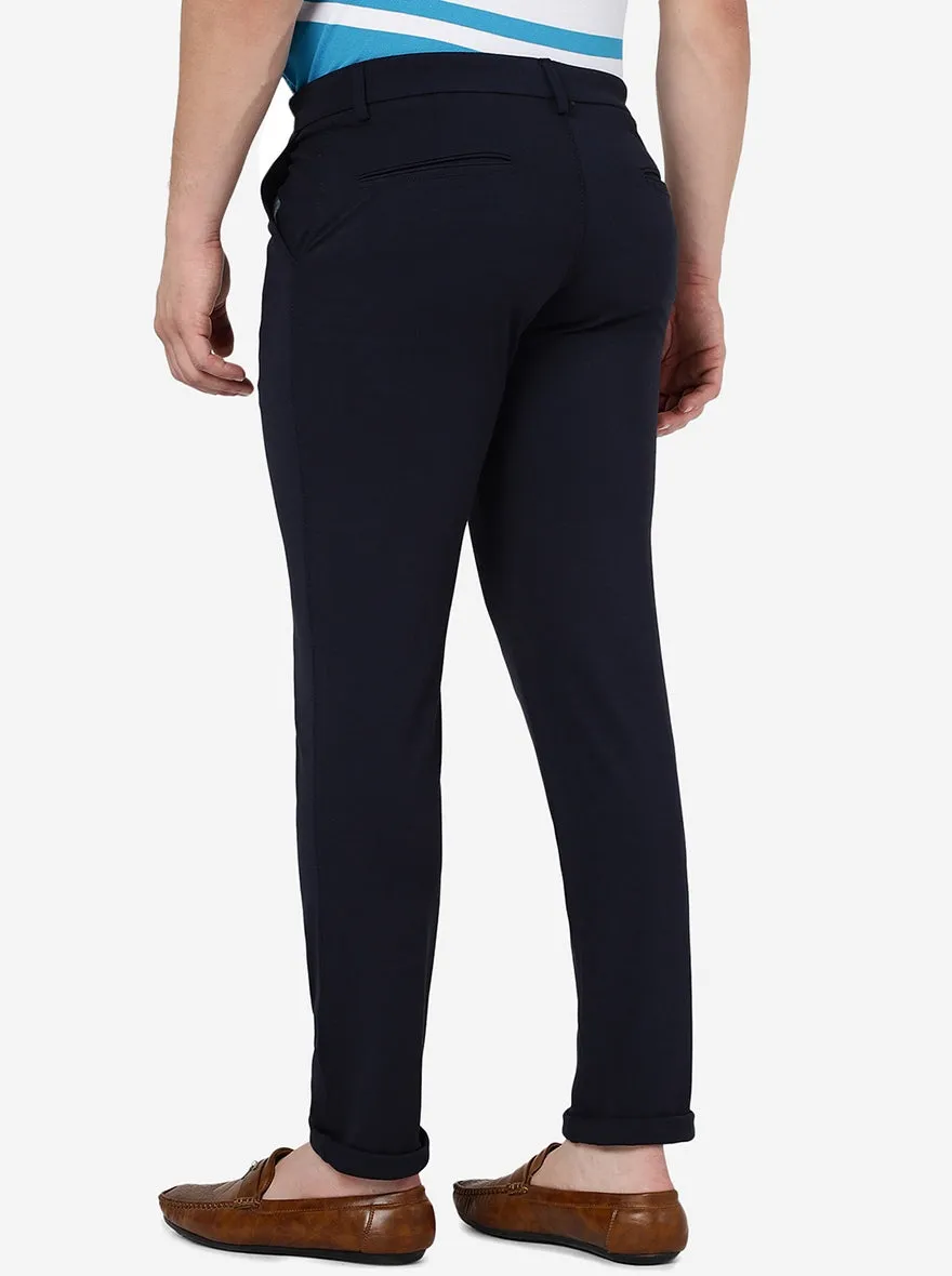 Navy Blue Solid Venice Fit Casual Trouser | JadeBlue