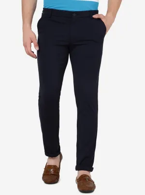Navy Blue Solid Venice Fit Casual Trouser | JadeBlue