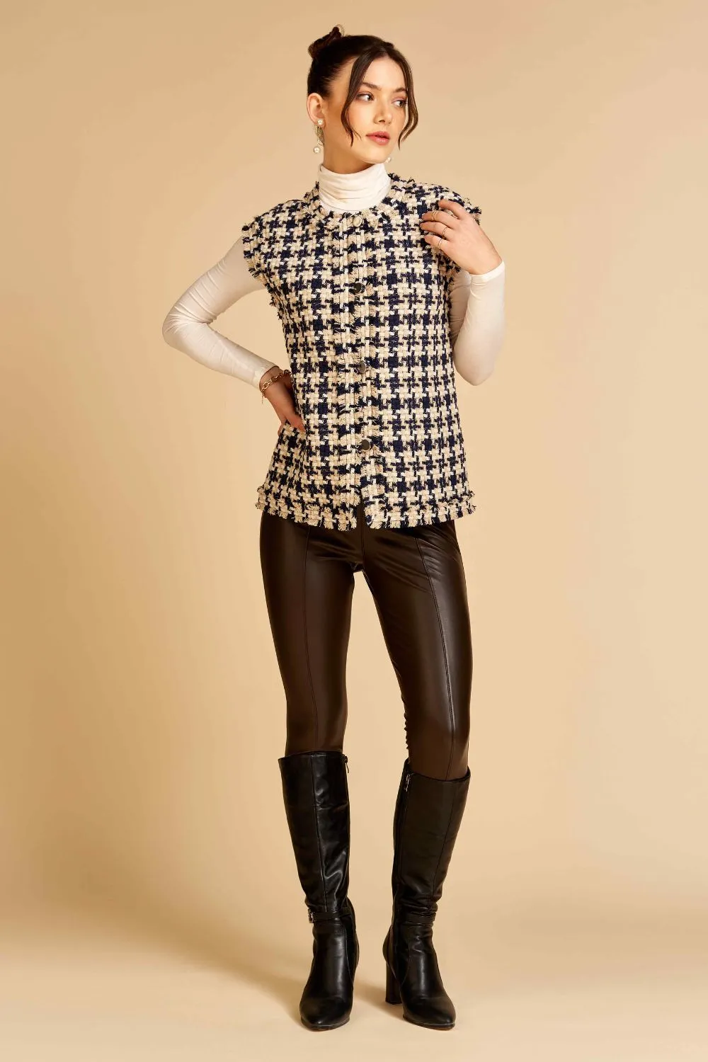 Navy Houndstooth Celeste Jacket