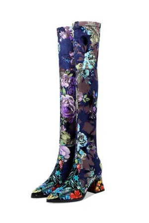 new genuine leather Elastic material high quality women boots floral girls long boots Autumn Winter fashion boots