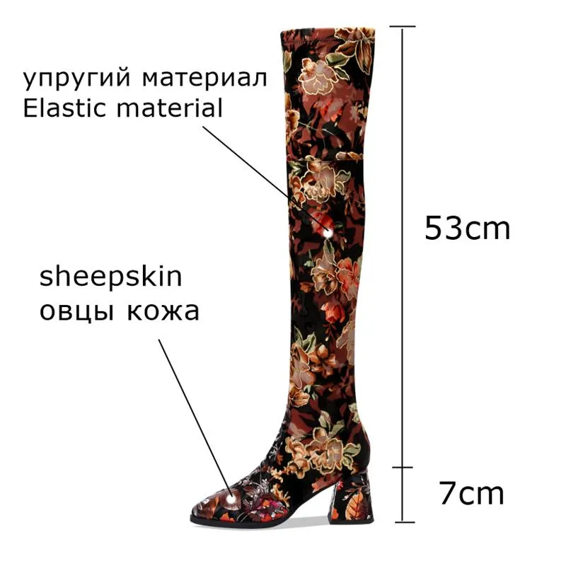 new genuine leather Elastic material high quality women boots floral girls long boots Autumn Winter fashion boots